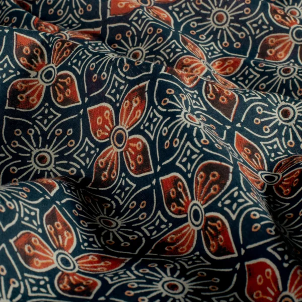 Tissu indien fleurs indigo